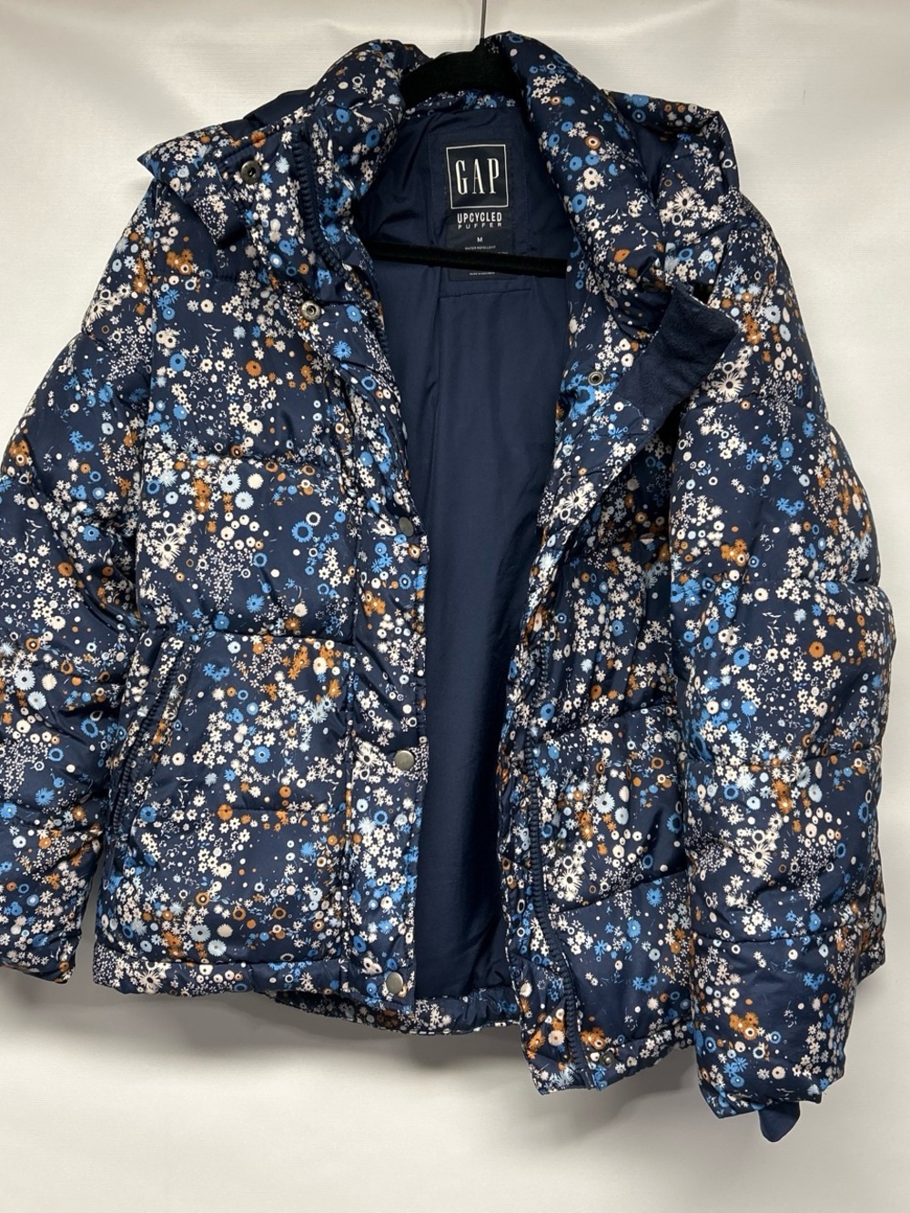 GAP Navy Floral Print Puffer Jacket